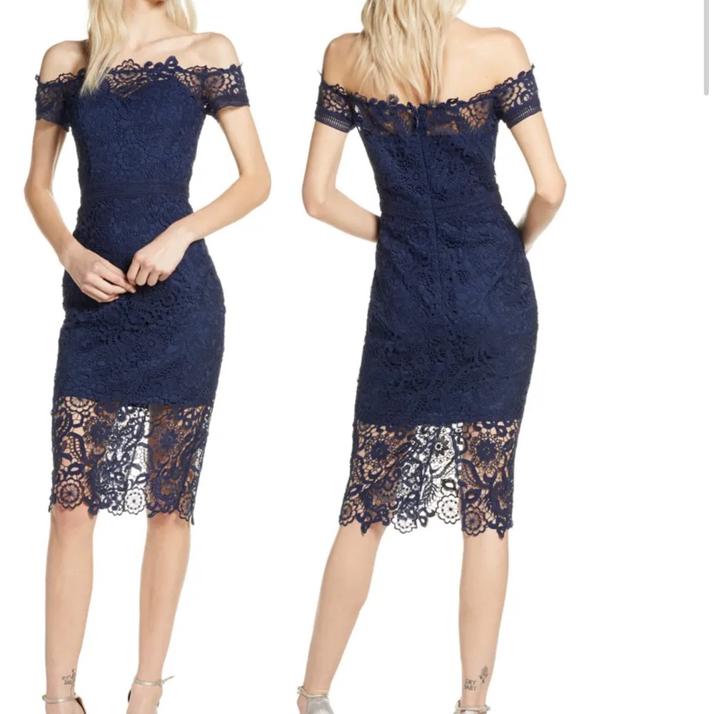 Chi Chi London Navy off the shoulder dress-size 6